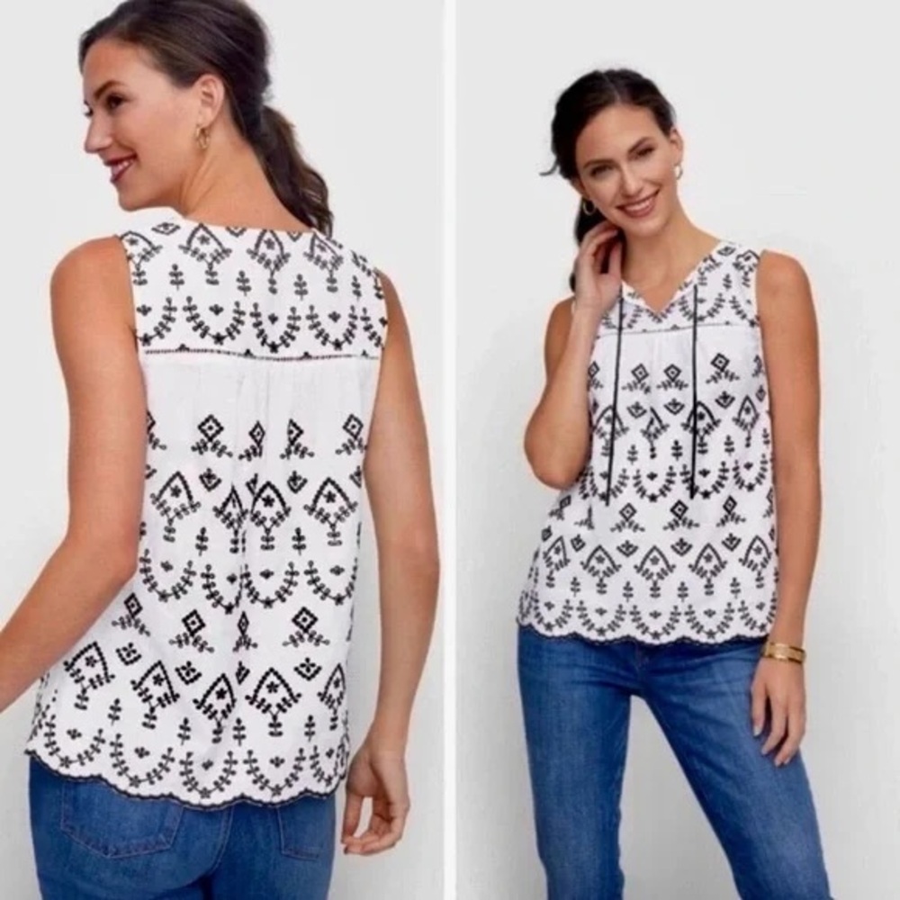 Talbot’s Women’s Black & White Embroidered Tank - Petite XL